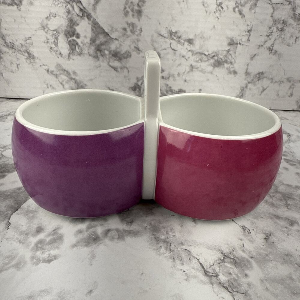 Vintage Block Chromatics Red Lavender Double Bowl Serving Dish w/ Handle Germany